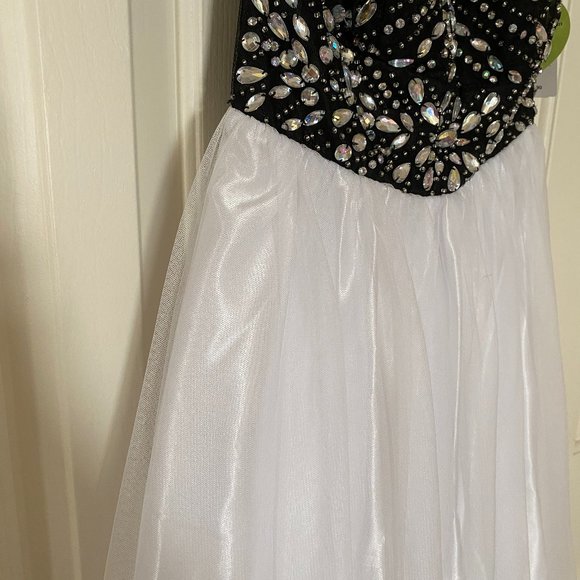 Halter Top Embellished Black and White Gown - Picture 3 of 13